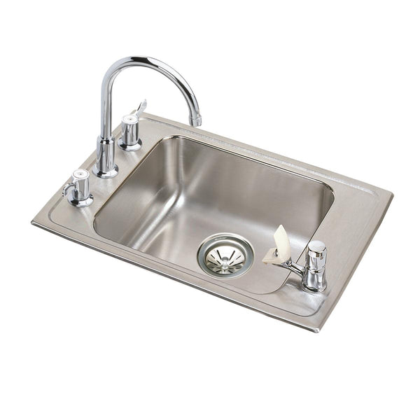 Elkay Lustertone Classic 22" Drop In/Topmount Stainless Steel ADA Classroom Sink Kit with Faucet, Lustrous Satin, 4 Faucet Holes, DRKAD222050C