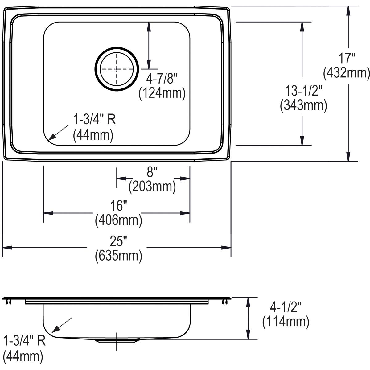 Elkay Lustertone Classic 25" Drop In/Topmount Stainless Steel ADA Classroom Sink, Lustrous Satin, 4 Faucet Holes, DRKADQ2517454