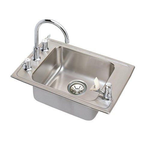 Elkay Lustertone Classic 25" Drop In/Topmount Stainless Steel ADA Classroom Sink Kit with Faucet, Lustrous Satin, 4 Faucet Holes, DRKADQ251755C
