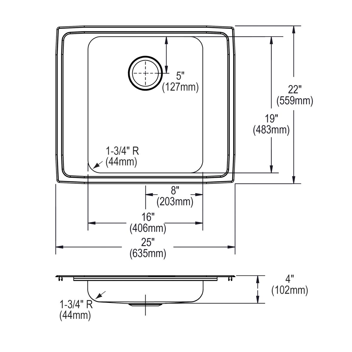 Elkay Lustertone Classic 25" Drop In/Topmount Stainless Steel ADA Classroom Sink, Lustrous Satin, 4 Faucet Holes, DRKAD2522404