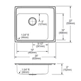 Elkay Lustertone Classic 25" Drop In/Topmount Stainless Steel ADA Classroom Sink, Lustrous Satin, 3 Faucet Holes, DRKAD252260R3