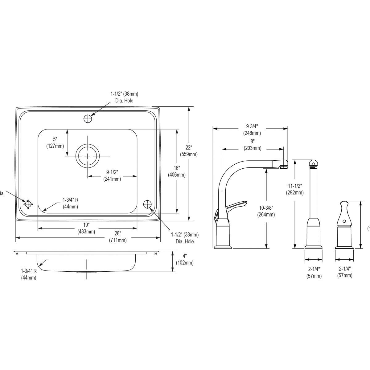 Elkay Lustertone Classic 28" Drop In/Topmount Stainless Steel ADA Classroom Sink Kit with Faucet, Lustrous Satin, 3 Faucet Holes, DRKAD282240LC