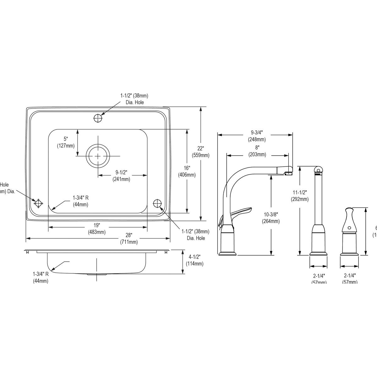 Elkay Lustertone Classic 28" Drop In/Topmount Stainless Steel ADA Classroom Sink Kit with Faucet, Lustrous Satin, 3 Faucet Holes, DRKAD282245LC