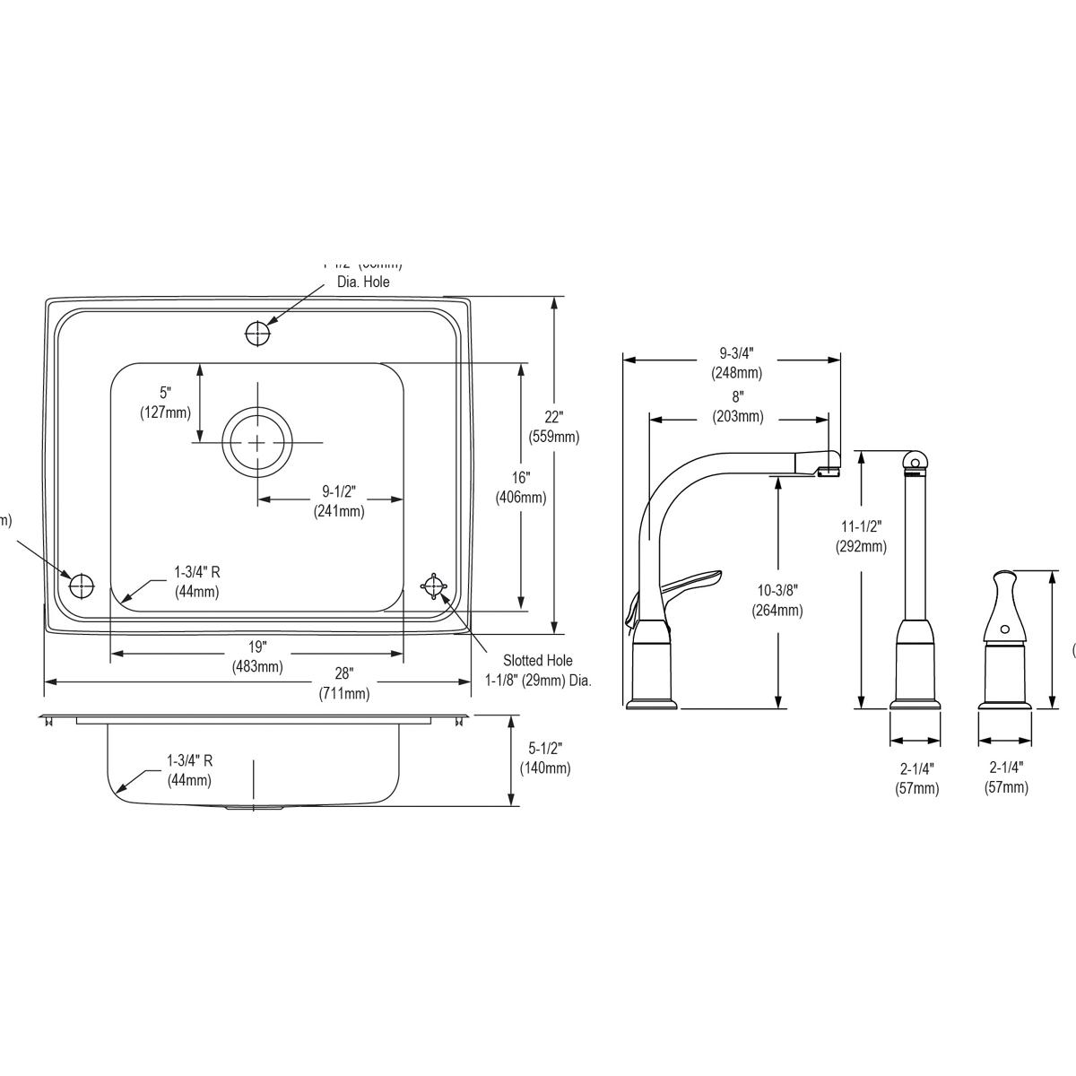 Elkay Lustertone Classic 28" Drop In/Topmount Stainless Steel ADA Classroom Sink Kit with Faucet, Lustrous Satin, 3 Faucet Holes, DRKAD282255RC