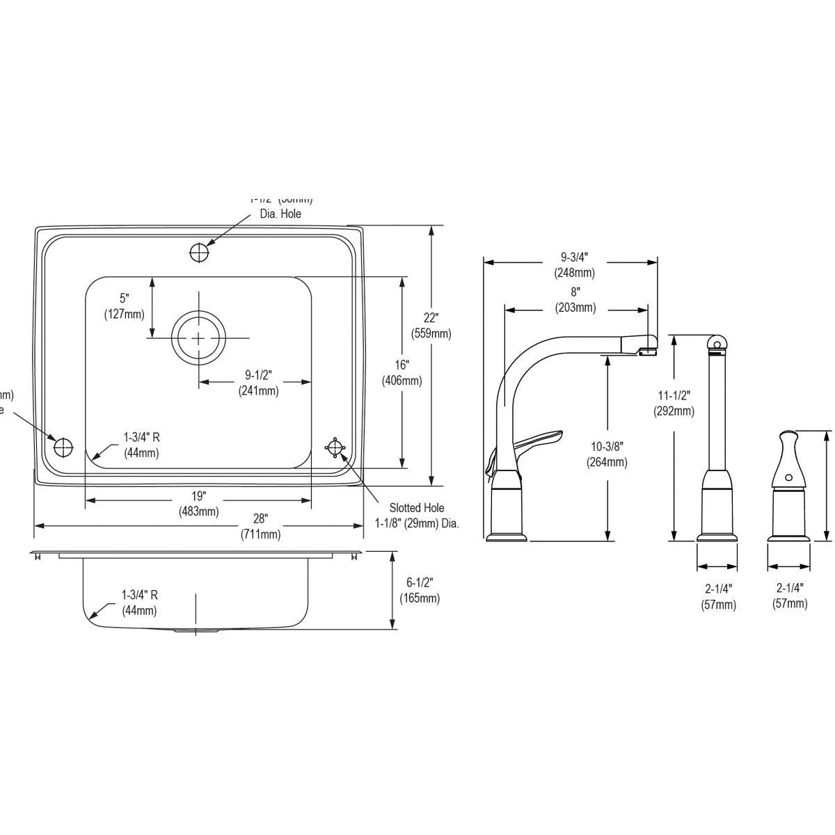 Elkay Lustertone Classic 28" Drop In/Topmount Stainless Steel ADA Classroom Sink Kit with Faucet, Lustrous Satin, 3 Faucet Holes, DRKAD282265RC