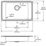 Elkay Lustertone Classic 31" Drop In/Topmount Stainless Steel ADA Classroom Sink, Lustrous Satin, FR4 Faucet Holes, DRKAD311950FR4