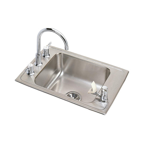 Elkay Lustertone Classic 25" Drop In/Topmount Stainless Steel ADA Classroom Sink Kit with Faucet, Lustrous Satin, 4 Faucet Holes, DRKAD251765C