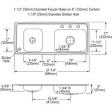Elkay Lustertone Classic 37" Drop In/Topmount Stainless Steel ADA Classroom Sink, Double Bowl, Lustrous Satin, 4 Faucet Holes, DRKAD371750L4