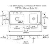 Elkay Lustertone Classic 37" Drop In/Topmount Stainless Steel ADA Classroom Sink, Double Bowl, Lustrous Satin, 4 Faucet Holes, DRKAD371750R4