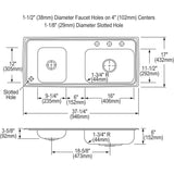 Elkay Lustertone Classic 37" Drop In/Topmount Stainless Steel ADA Classroom Sink, Double Bowl, Lustrous Satin, 4 Faucet Holes, DRKAD371760L4