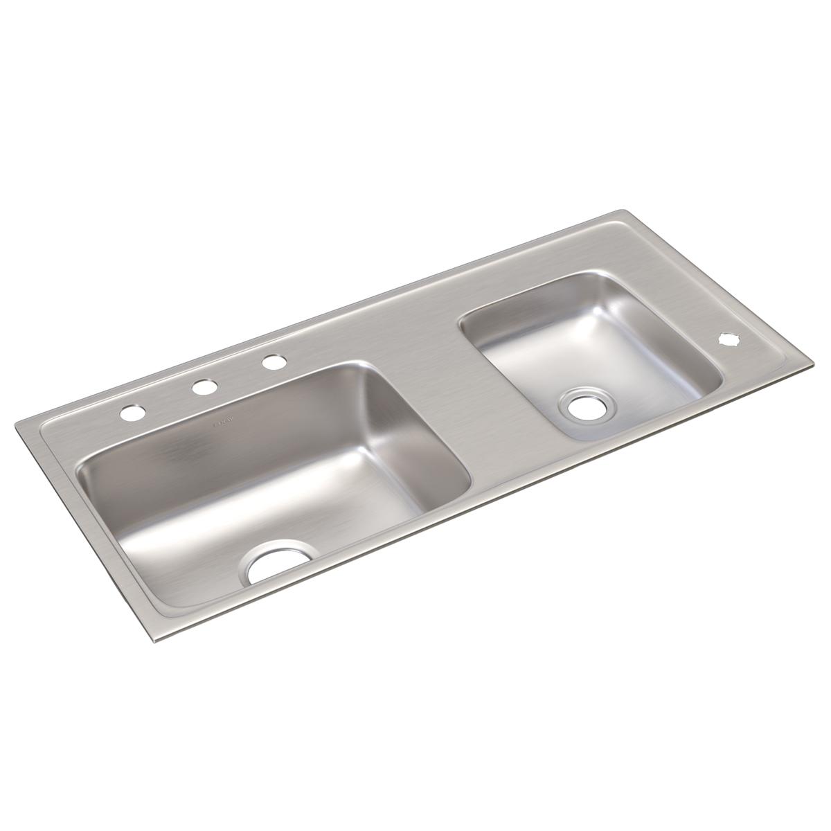 Elkay Lustertone Classic 37" Drop In/Topmount Stainless Steel ADA Classroom Sink, 60/40 Double Bowl, Lustrous Satin, 4 Faucet Holes, DRKAD371765R4