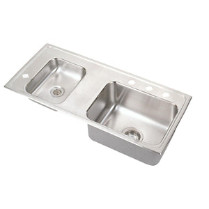 Alternate Image for Elkay Lustertone Classic 37" Drop In/Topmount Stainless Steel ADA Classroom Sink, Double Bowl, Lustrous Satin, 4 Faucet Holes, DRKADQ371750L4