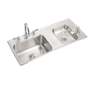 Alternate Image for Elkay Lustertone Classic 37" Drop In/Topmount Stainless Steel ADA Classroom Sink Kit with Faucet, 60/40 Double Bowl, Lustrous Satin, 4 Faucet Holes, DRKAD371750RC