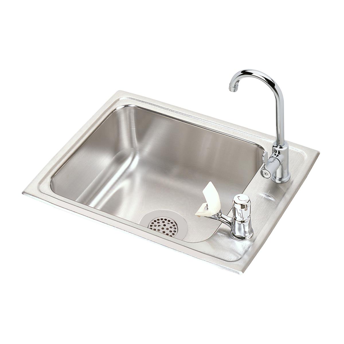 Elkay Lustertone Classic 22" Drop In/Topmount Stainless Steel Classroom Sink Kit with Faucet, Lustrous Satin, 2 Faucet Holes, DRKR2217LVRC