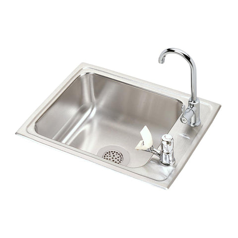 Elkay Lustertone Classic 22" Drop In/Topmount Stainless Steel Classroom Sink Kit with Faucet, Lustrous Satin, 2 Faucet Holes, DRKR2217LC