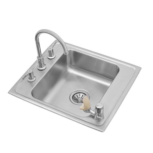 Elkay Lustertone Classic 22" Drop In/Topmount Stainless Steel Classroom Sink Kit with Faucet, Lustrous Satin, 4 Faucet Holes, DRKR2220C