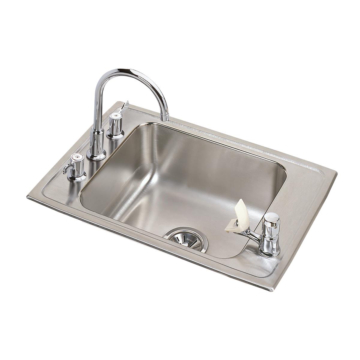 Elkay Lustertone Classic 25" Drop In/Topmount Stainless Steel Classroom Sink Kit with Faucet, Lustrous Satin, 4 Faucet Holes, DRKR2517C