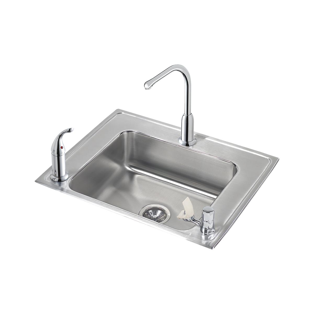 Elkay Lustertone Classic 28" Drop In/Topmount Stainless Steel ADA Classroom Sink Kit with Faucet, Lustrous Satin, 3 Faucet Holes, DRKAD282265RC