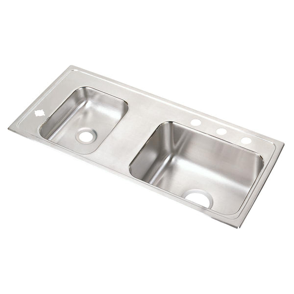 Elkay Lustertone Classic 37" Drop In/Topmount Stainless Steel ADA Classroom Sink, Double Bowl, Lustrous Satin, 4 Faucet Holes, DRKAD371740L4