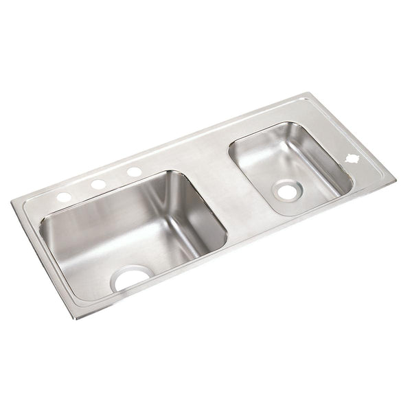 Elkay Lustertone Classic 37" Drop In/Topmount Stainless Steel Classroom Sink, 60/40 Double Bowl, Lustrous Satin, 4 Faucet Holes, DRKR3717R4