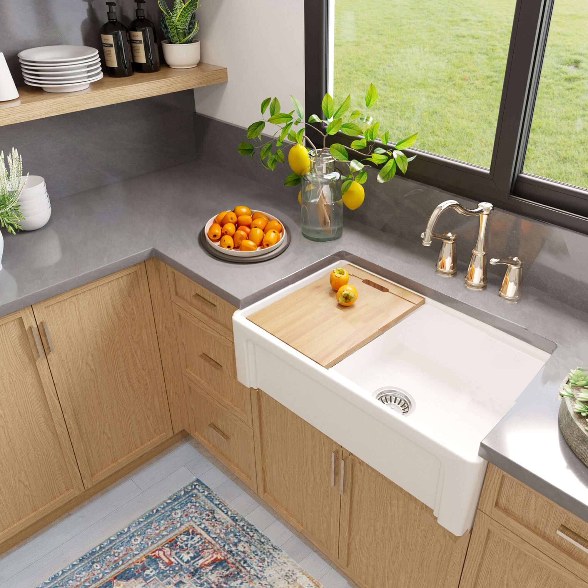 Nantucket Sinks Cape 30" Fireclay Workstation Farmhouse Sink, White, Dennis30SG