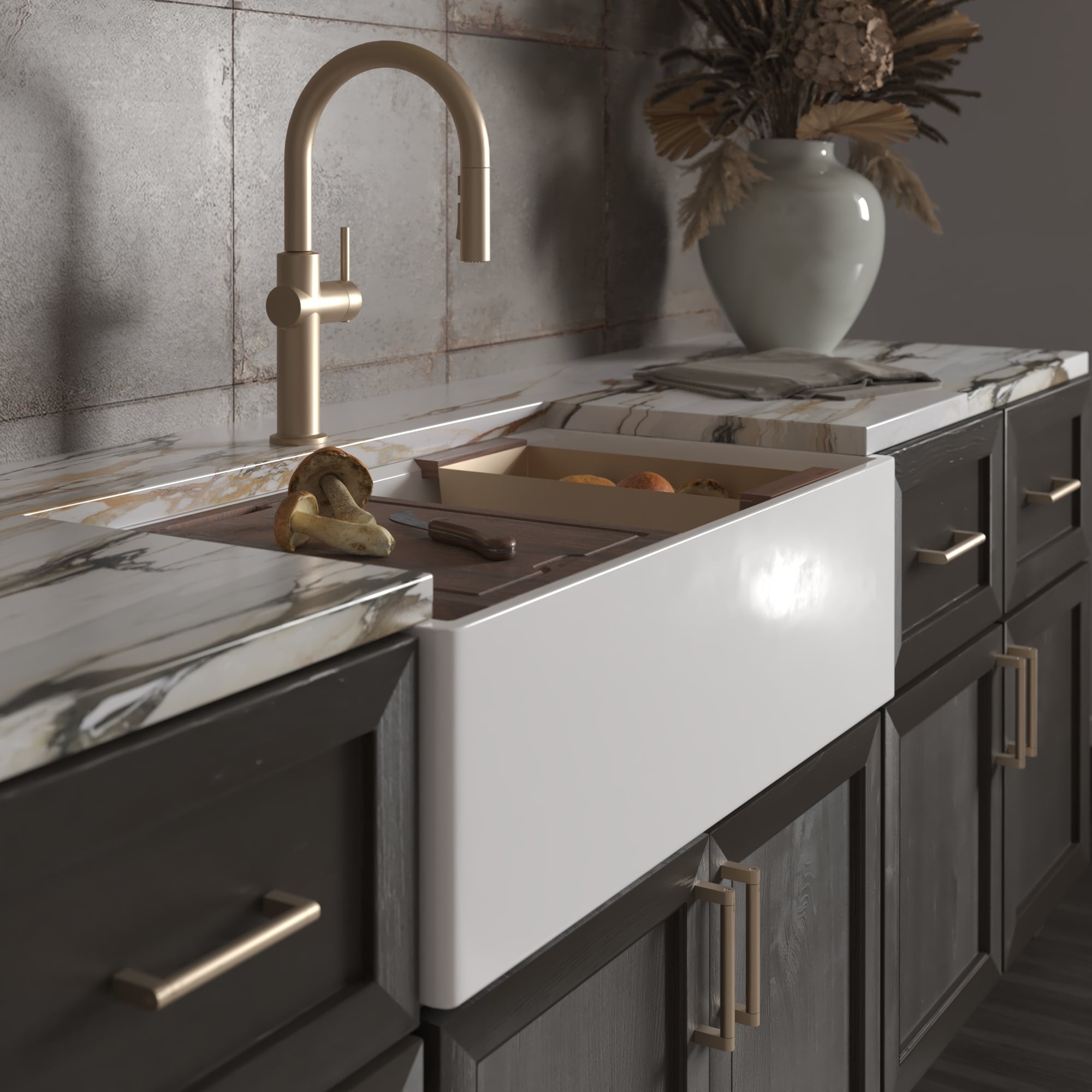 Native Trails Dreamer Concierge 33" Fireclay Workstation Farmhouse Kitchen Sink, White, FRKG3318-W Product Image