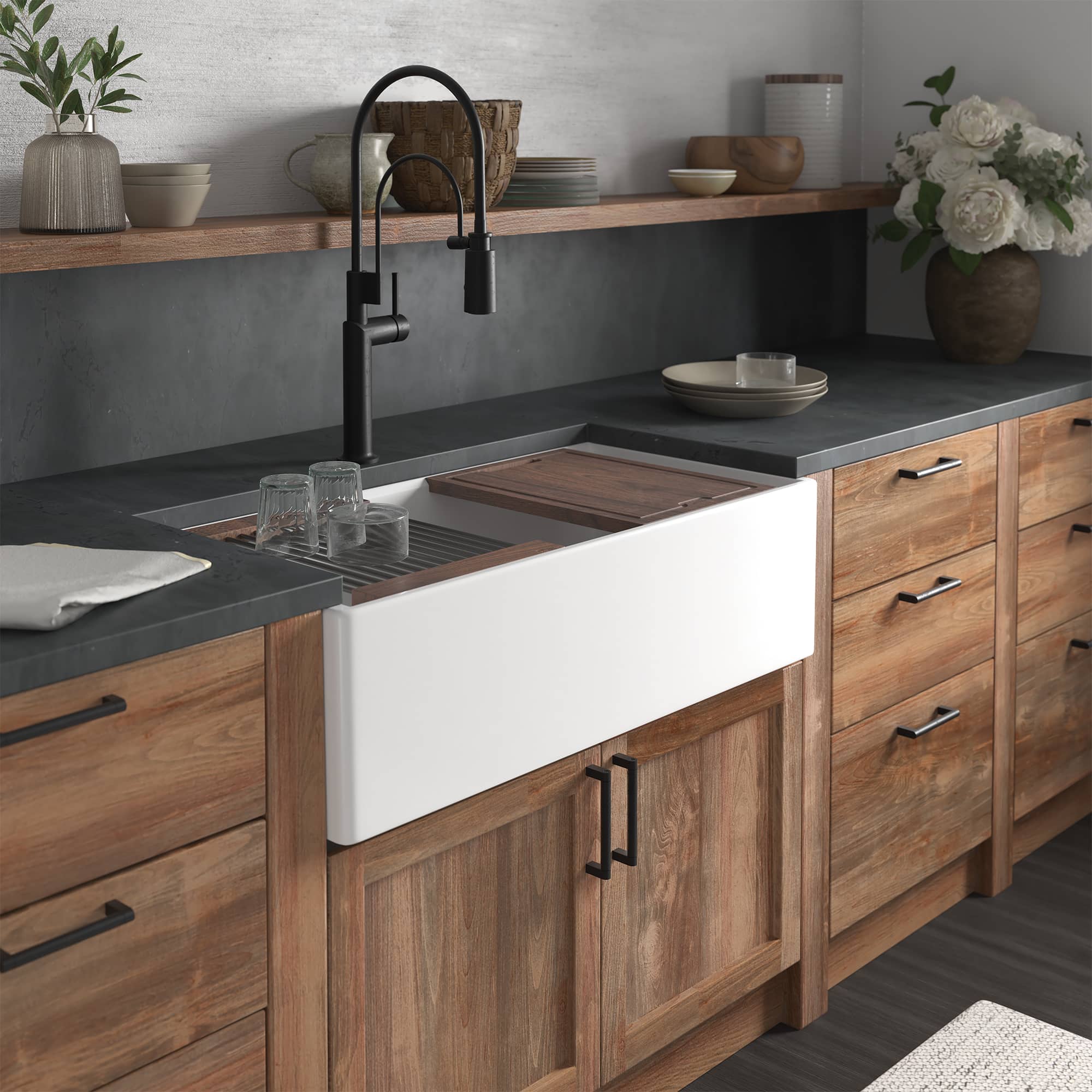Native Trails Dreamer Concierge 36" Fireclay Workstation Farmhouse Kitchen Sink, White, FRKG3618-W Product Image