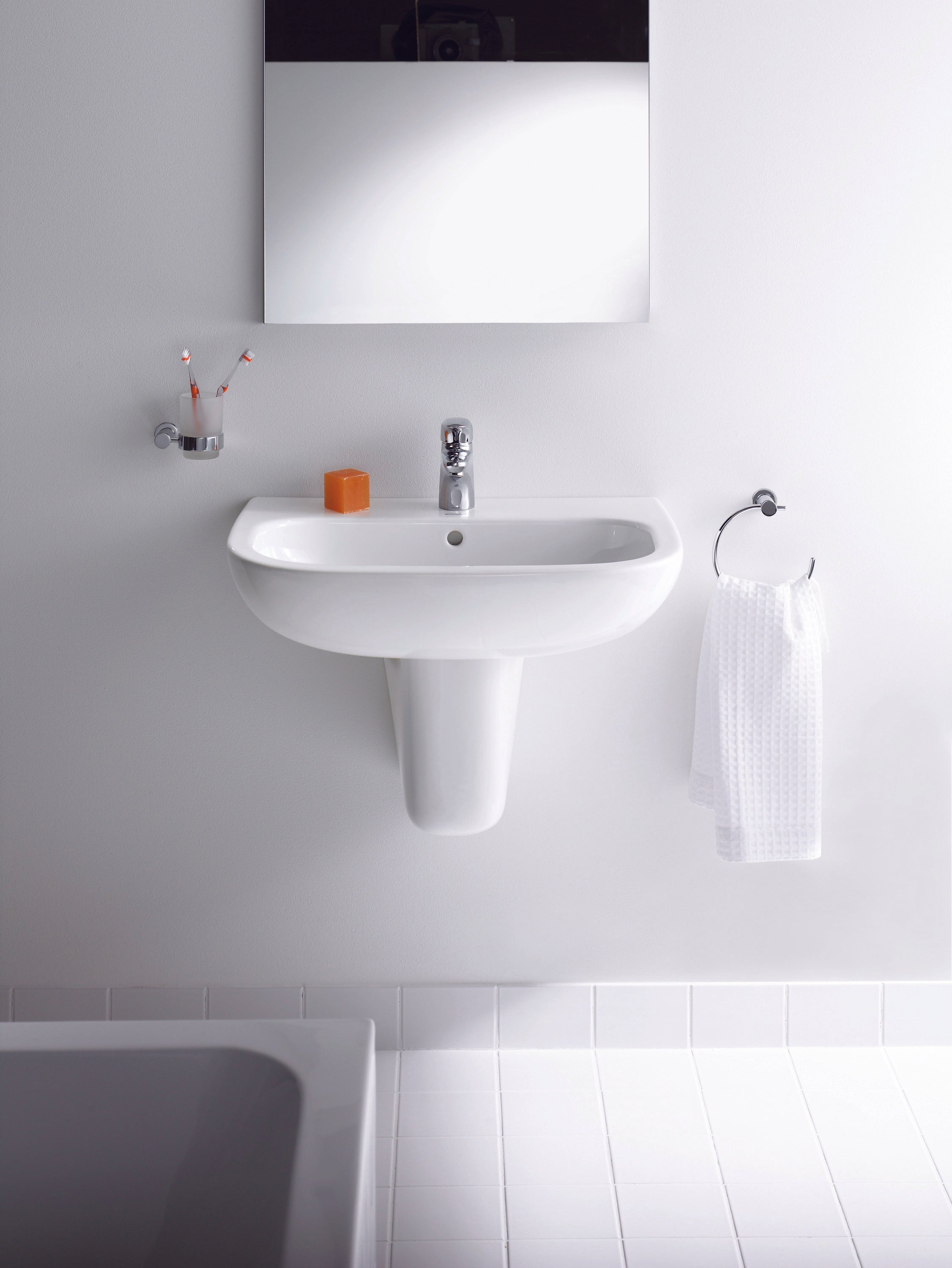 D-Code 23 5/8" Rectangular Wall Mounted Sink in White with Single Faucet Hole and with Overflow