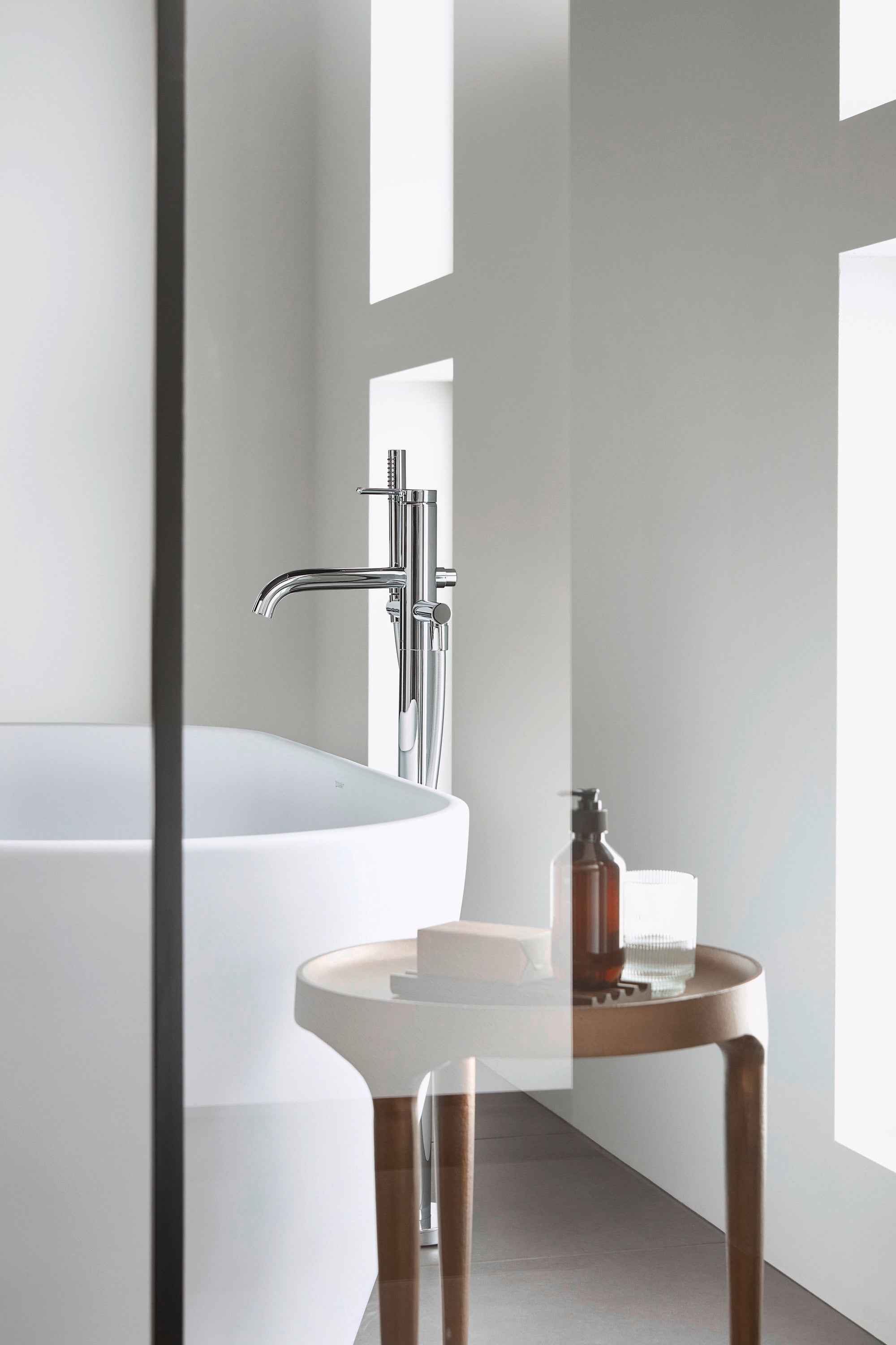 D-Neo 63" x 29 1/2" Oval Freestanding Bathtub in White Solid Surface with Center Drain, Drain Included