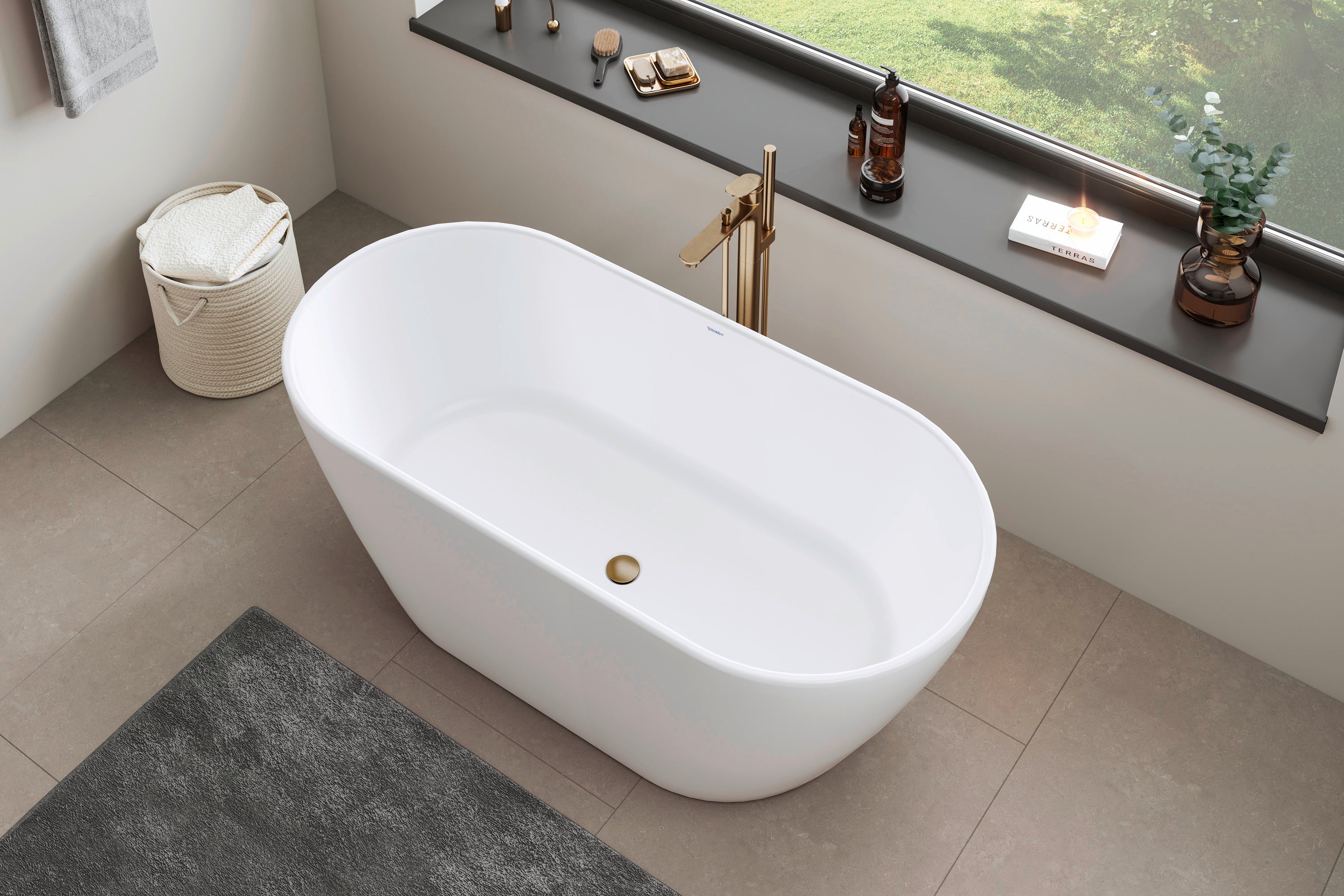 D-Neo 63" x 29 1/2" Oval Freestanding Bathtub in White Solid Surface with Center Drain, Drain Included