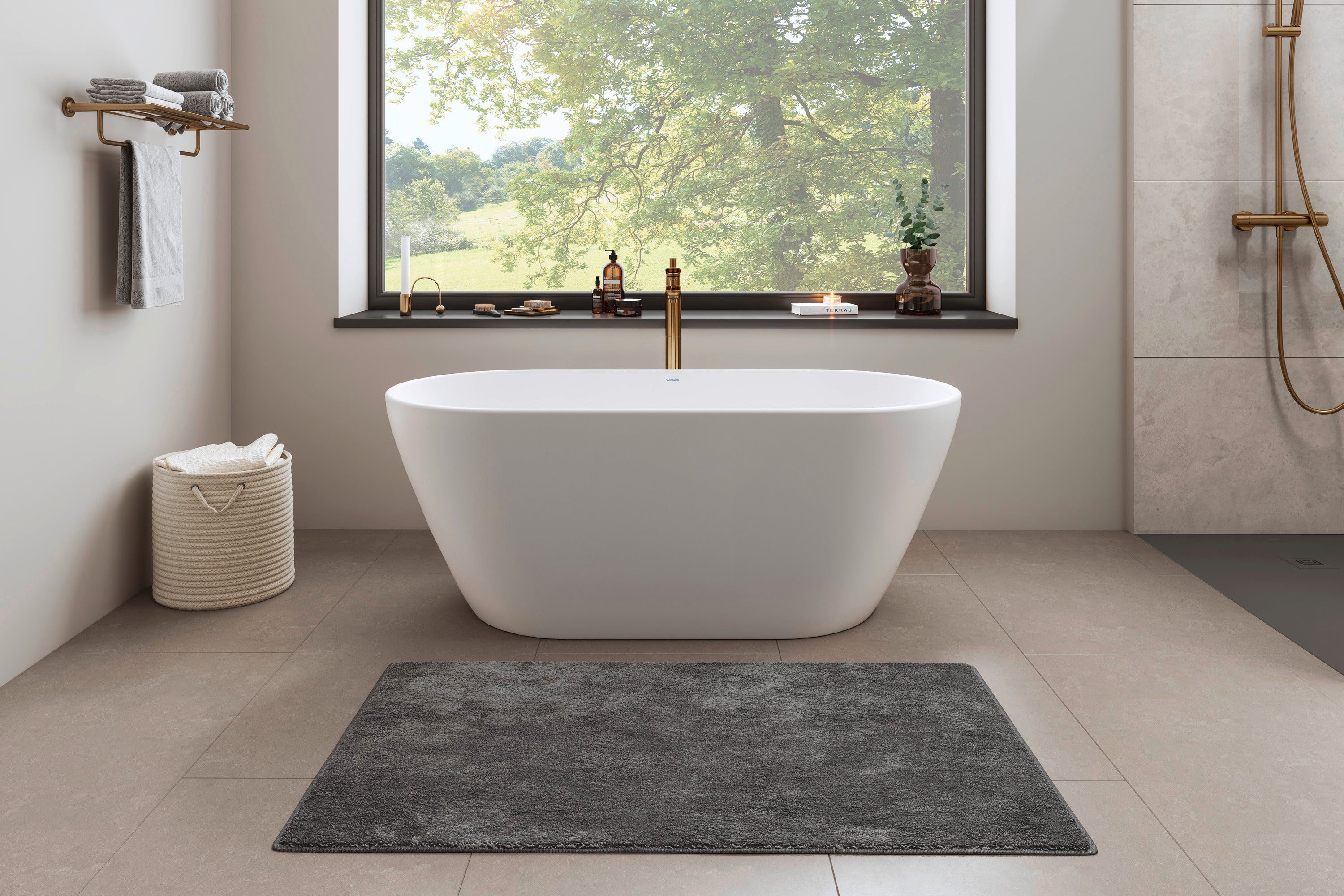 D-Neo 63" x 29 1/2" Oval Freestanding Bathtub in White Solid Surface with Center Drain, Drain Included