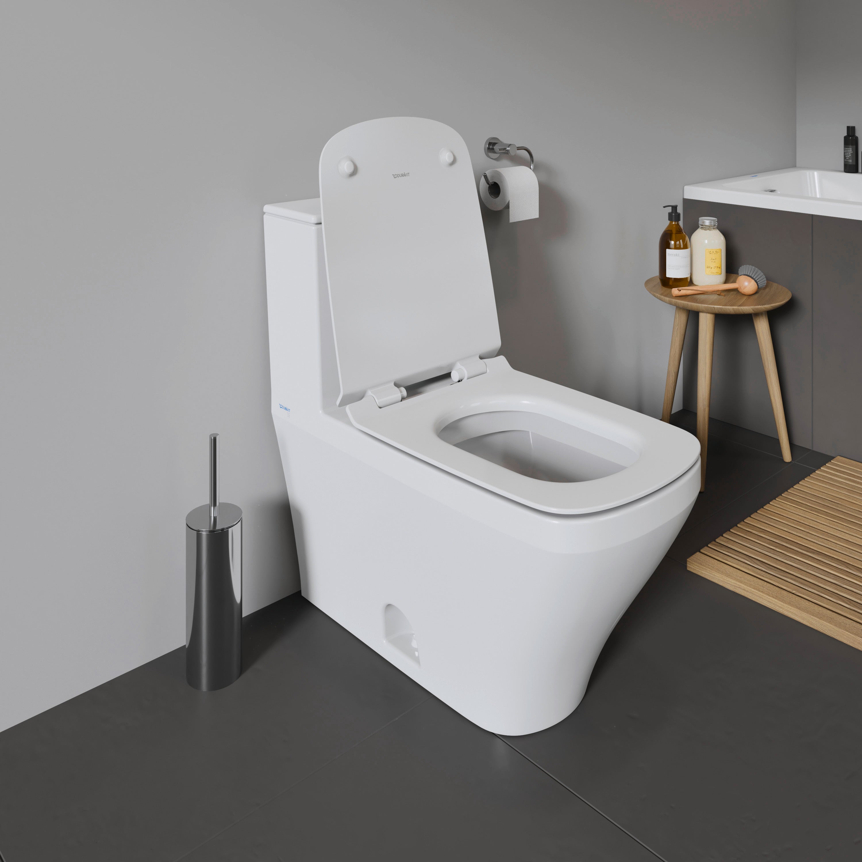 DuraStyle 1.32/0.92 GPF Dual Flush Elongated One Piece Toilet in White, Top Push Button Flush - Seat Sold Separately
