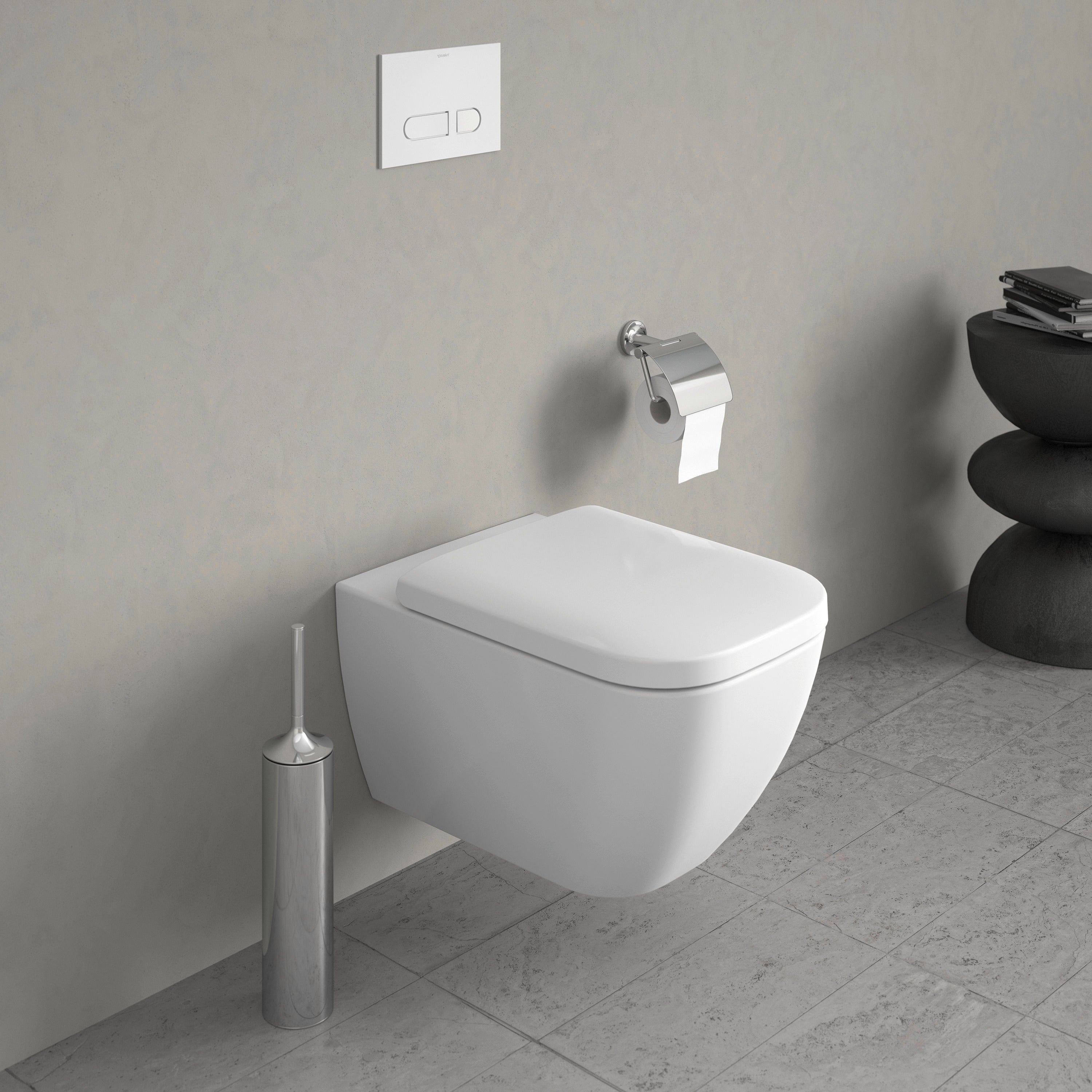 Happy D.2 1.6/0.8 GPF Dual Flush Rimless ADA Compliant Compact Elongated Wall Mounted Toilet in White - Seat, Actuator, and In-Wall Tank and Carrier Sold Separately