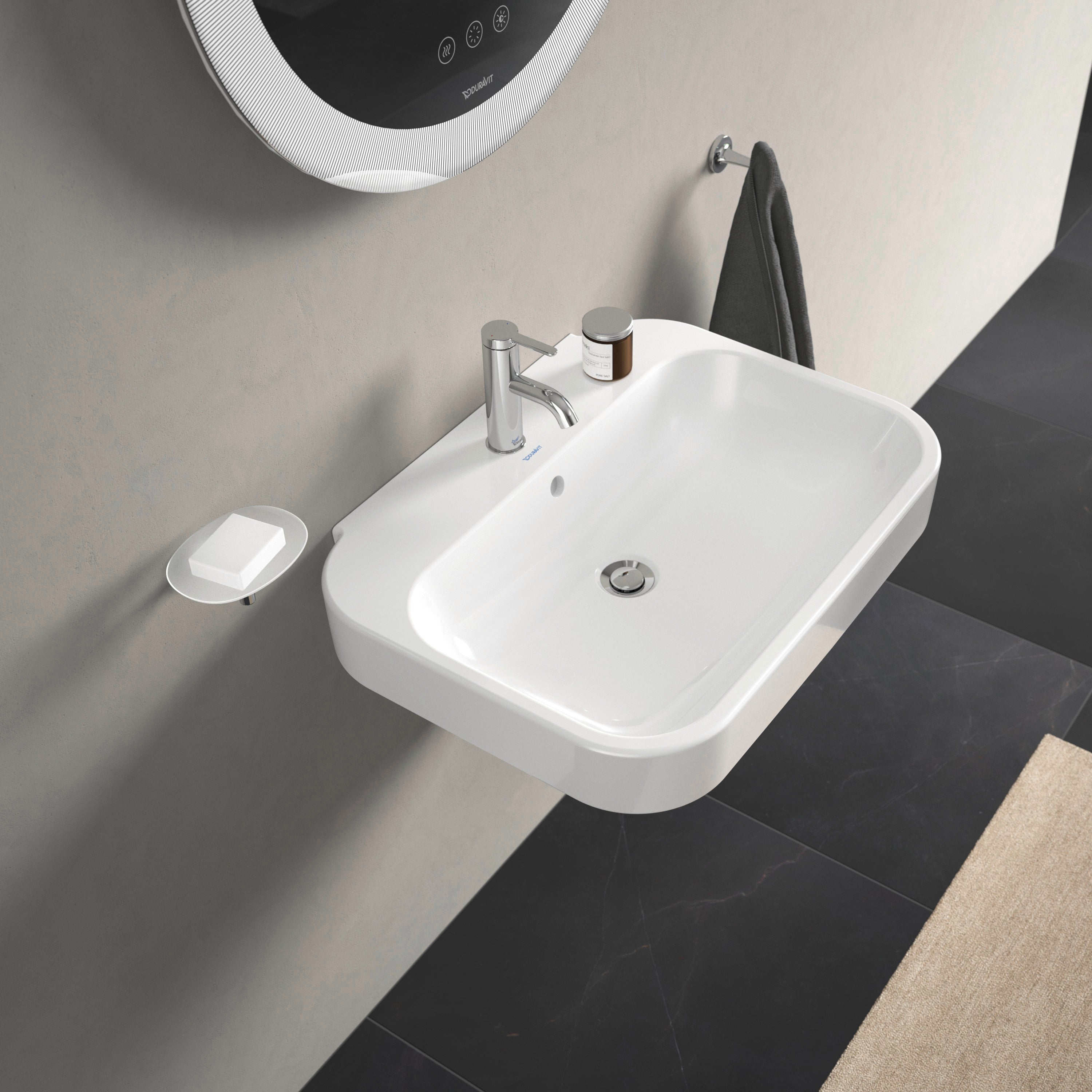 Happy D.2 25 5/8" Rectangular Wall Mounted Sink in White with Single Faucet Hole and with Overflow