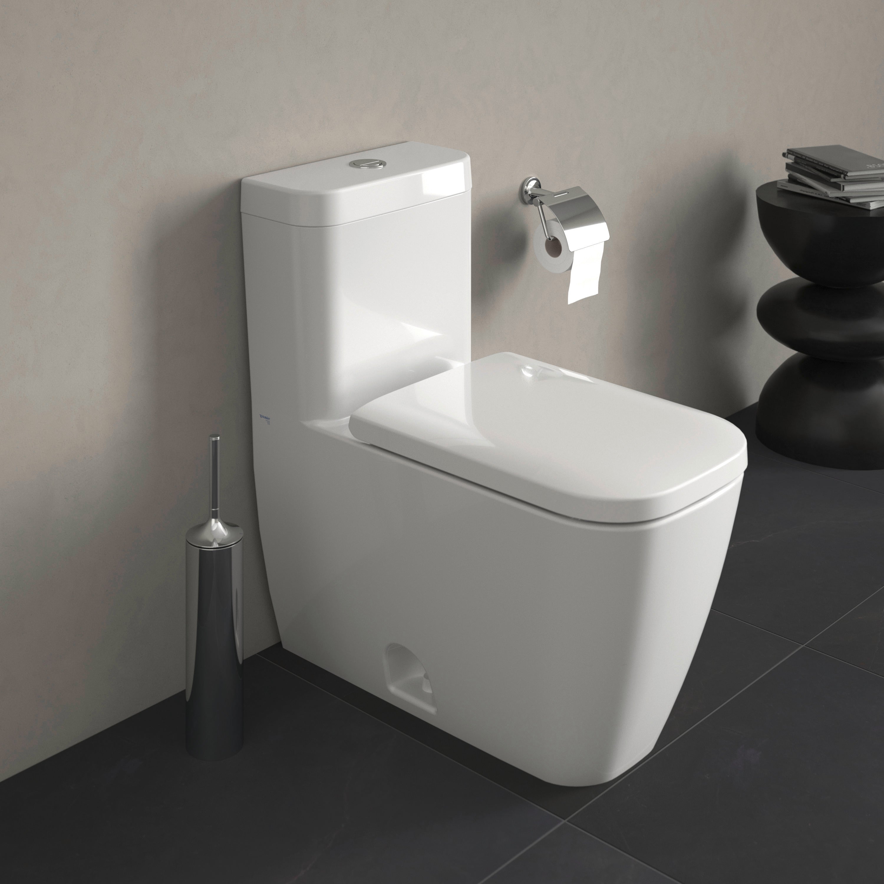 Happy D.2 1.32/0.92 GPF Dual Flush Elongated One Piece Toilet in White, Top Push Button Flush - Seat Sold Separately