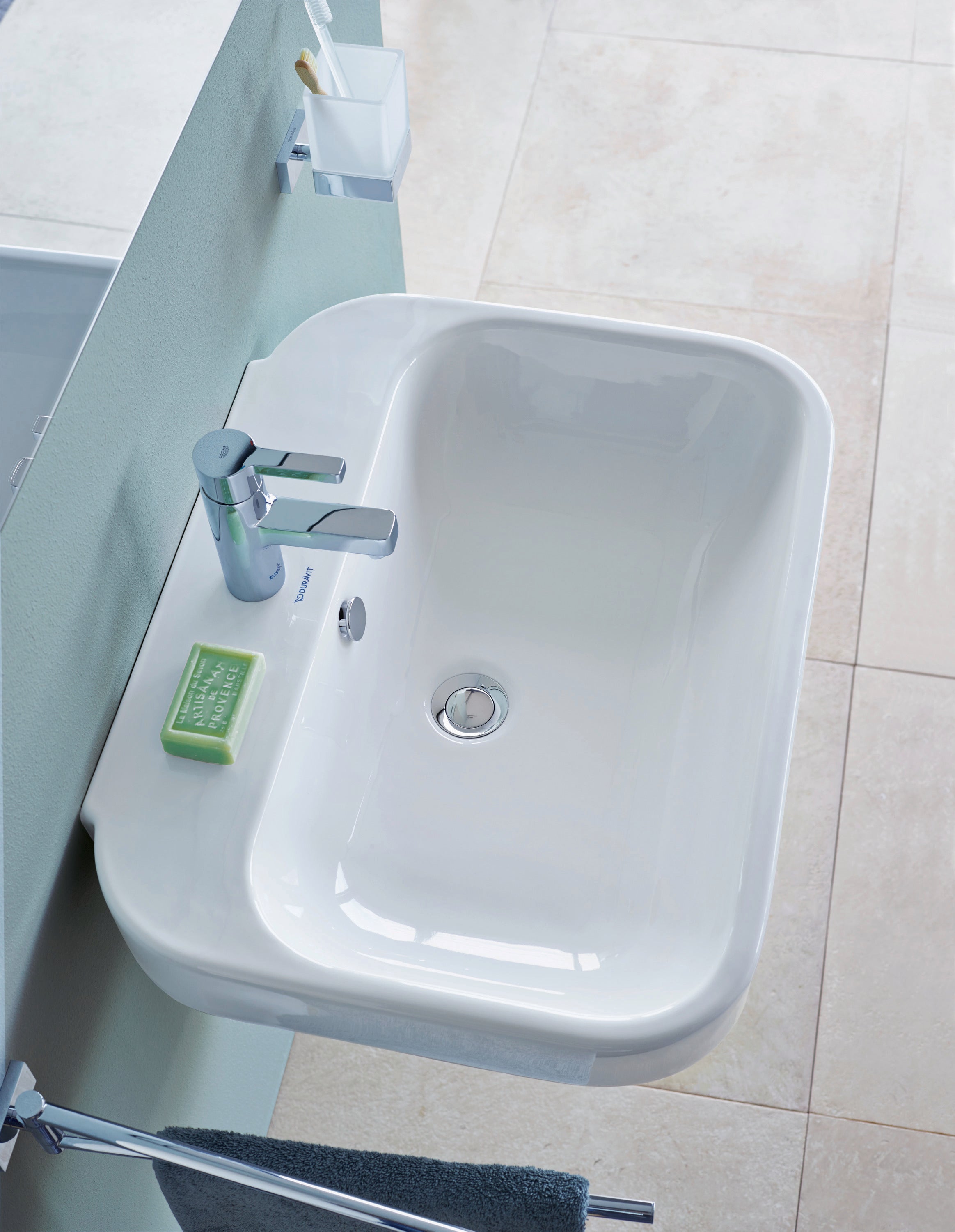 Happy D.2 25 5/8" Rectangular Wall Mounted Sink in White with Single Faucet Hole and with Overflow