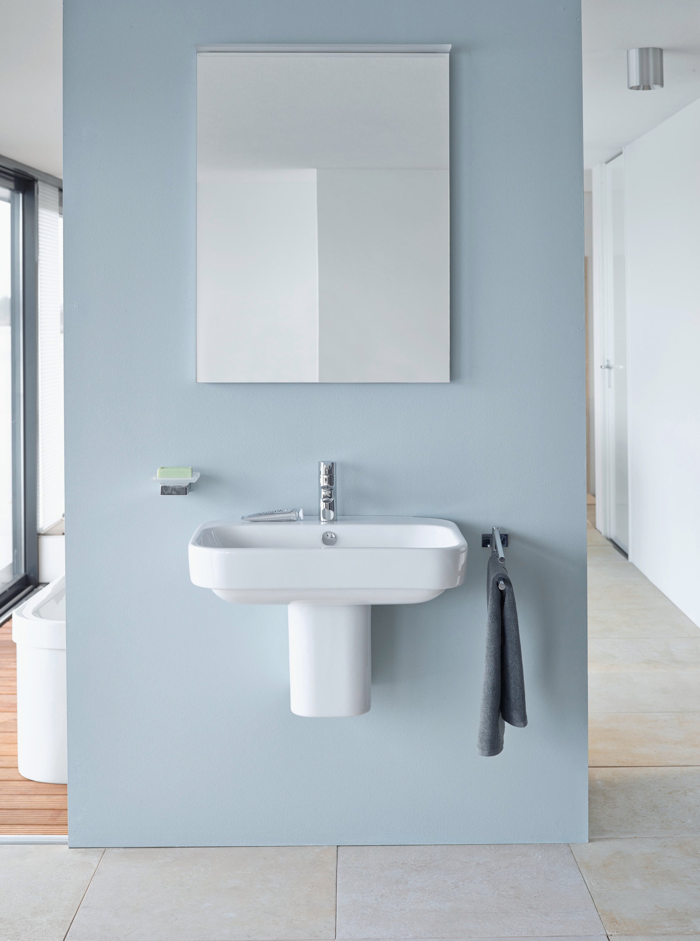 Happy D.2 25 5/8" Rectangular Wall Mounted Sink in White with Single Faucet Hole and with Overflow