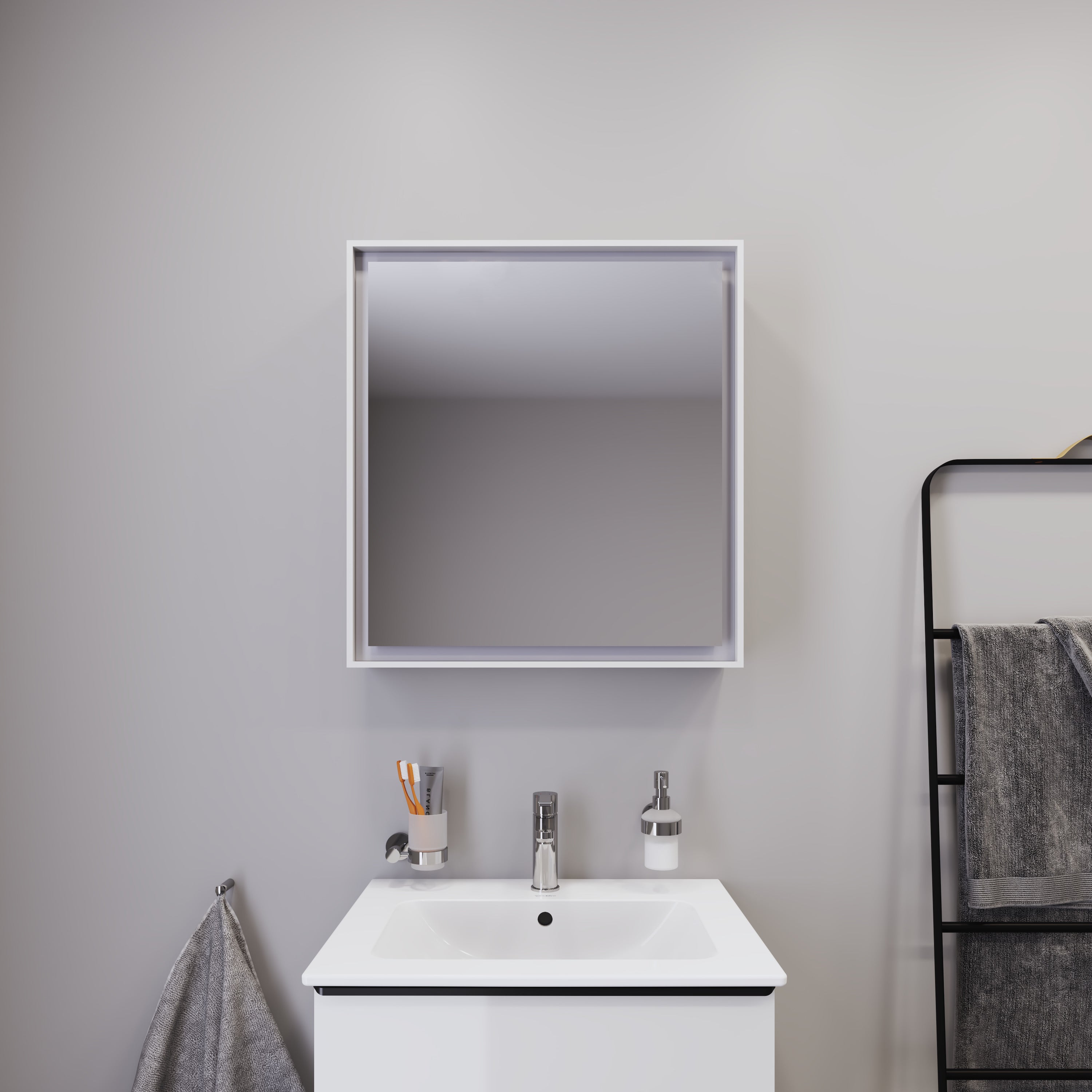 L-Cube 25 5/8" x27 1/2" Left Hinge 1 Door LED Rectangular Medicine Cabinet in Aluminum