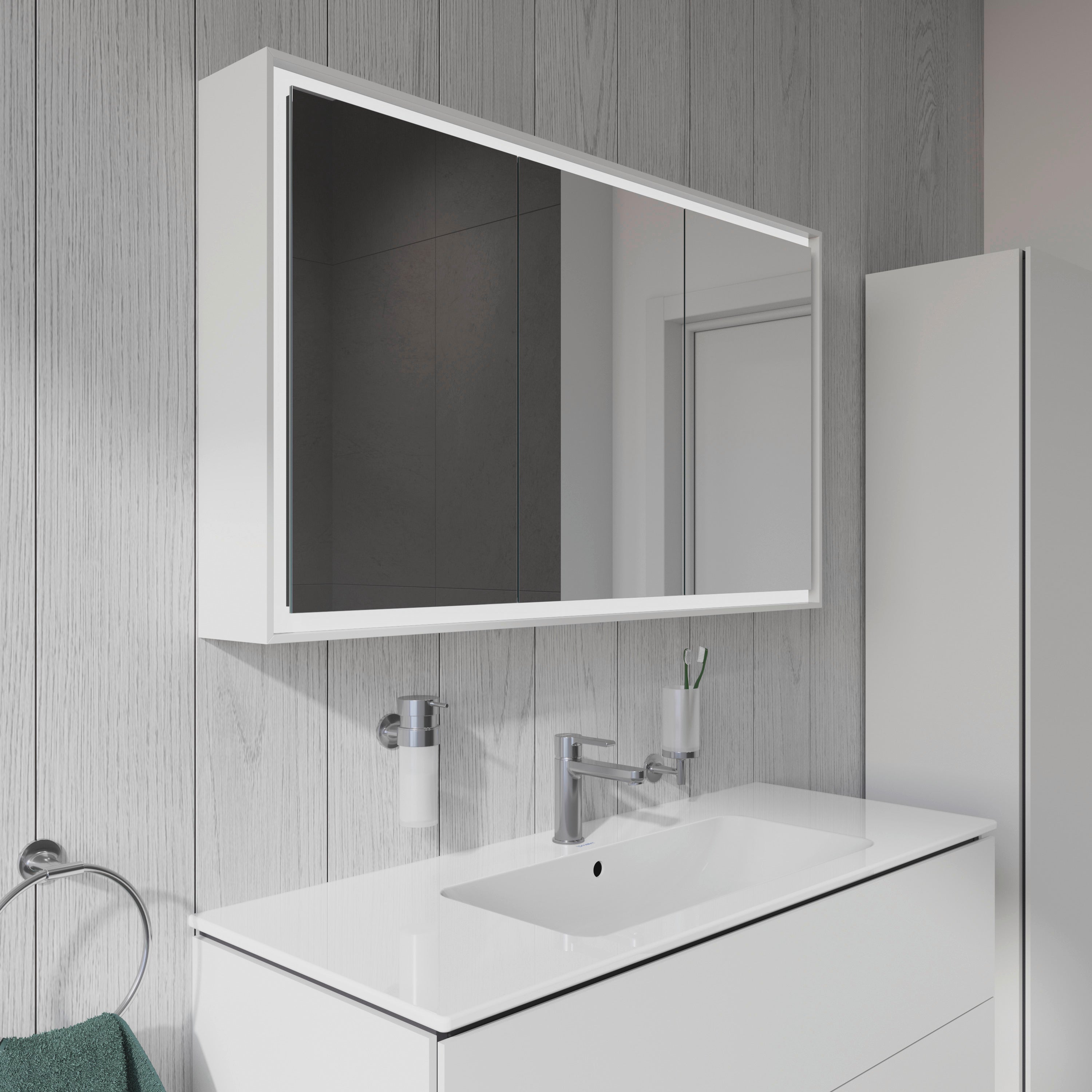 L-Cube 47 1/4" x27 1/2" 2 Left 1 Right Hinge 3 Door LED Rectangular Medicine Cabinet in Aluminum