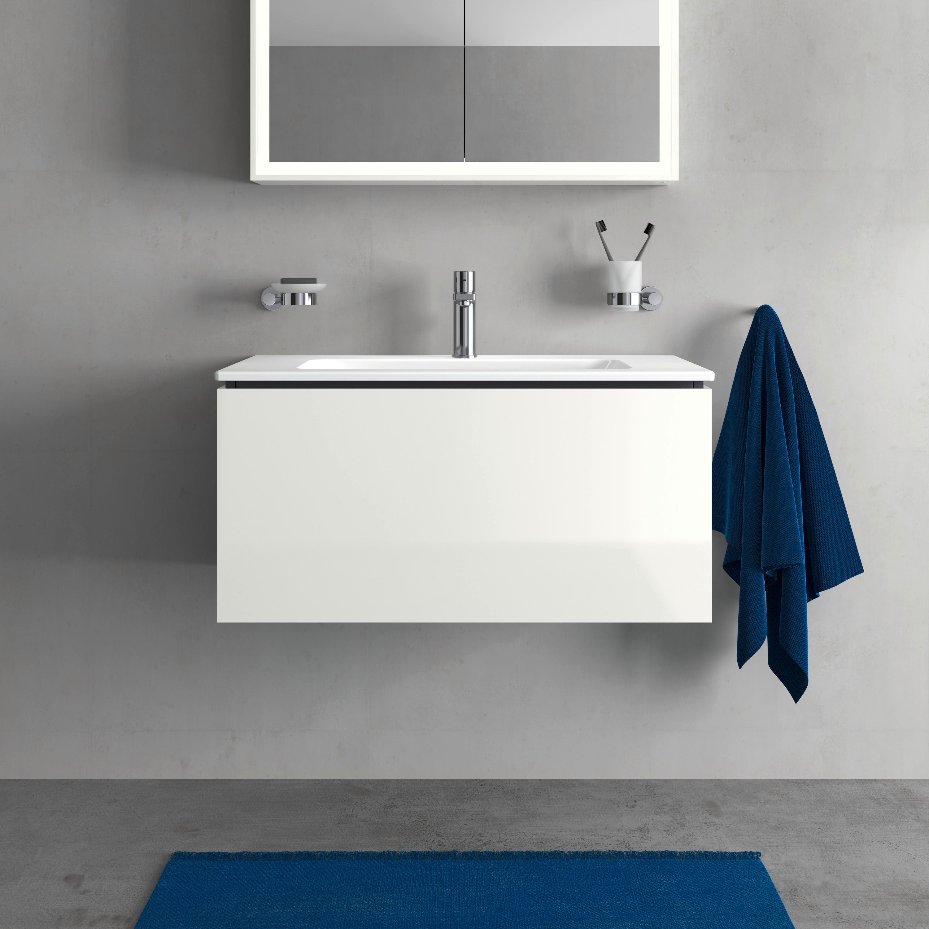 L-Cube 32 1/4" Wall Mount One Drawer Single Vanity Cabinet in High Gloss White, Sink Sold Separately
