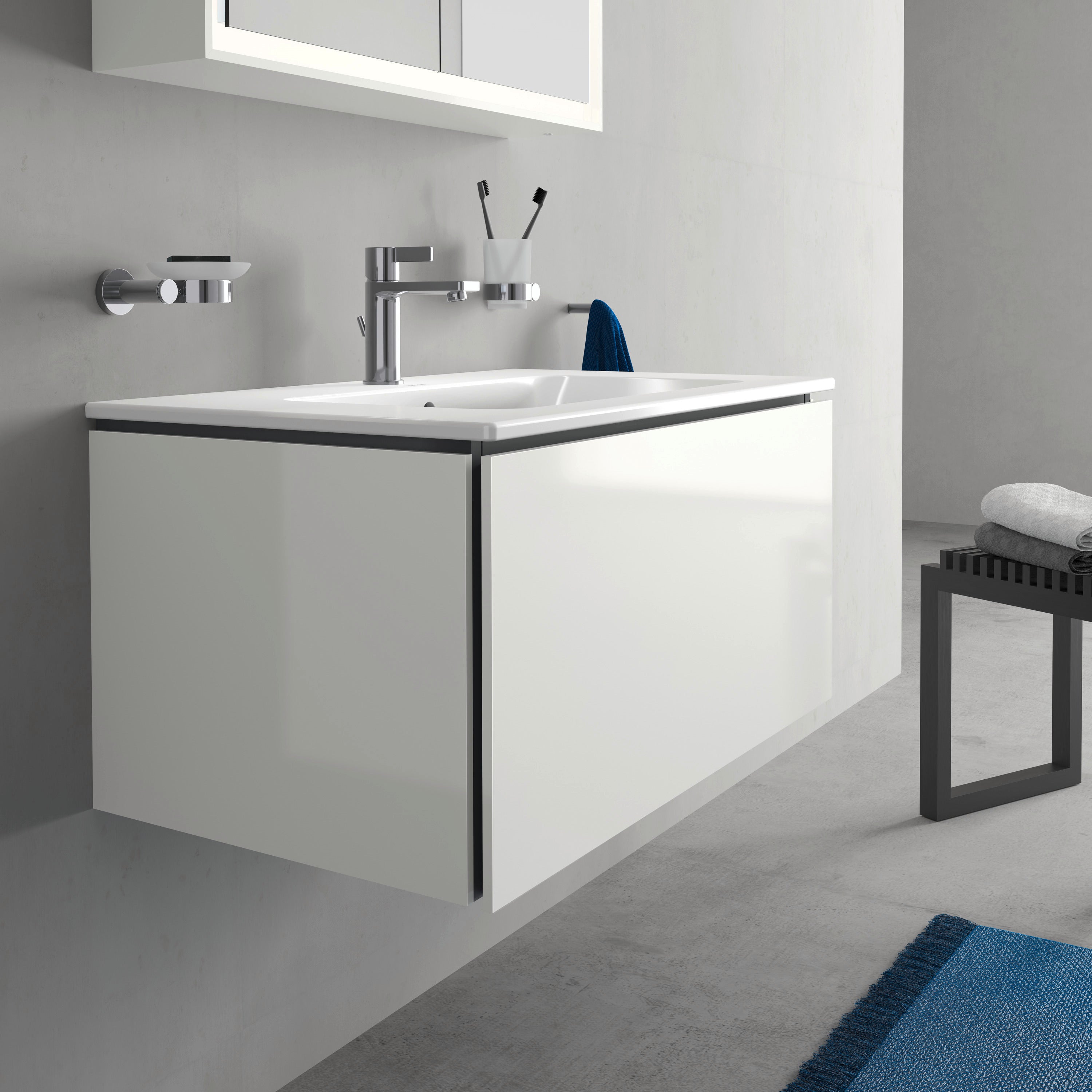 L-Cube 32 1/4" Wall Mount One Drawer Single Vanity Cabinet in High Gloss White, Sink Sold Separately