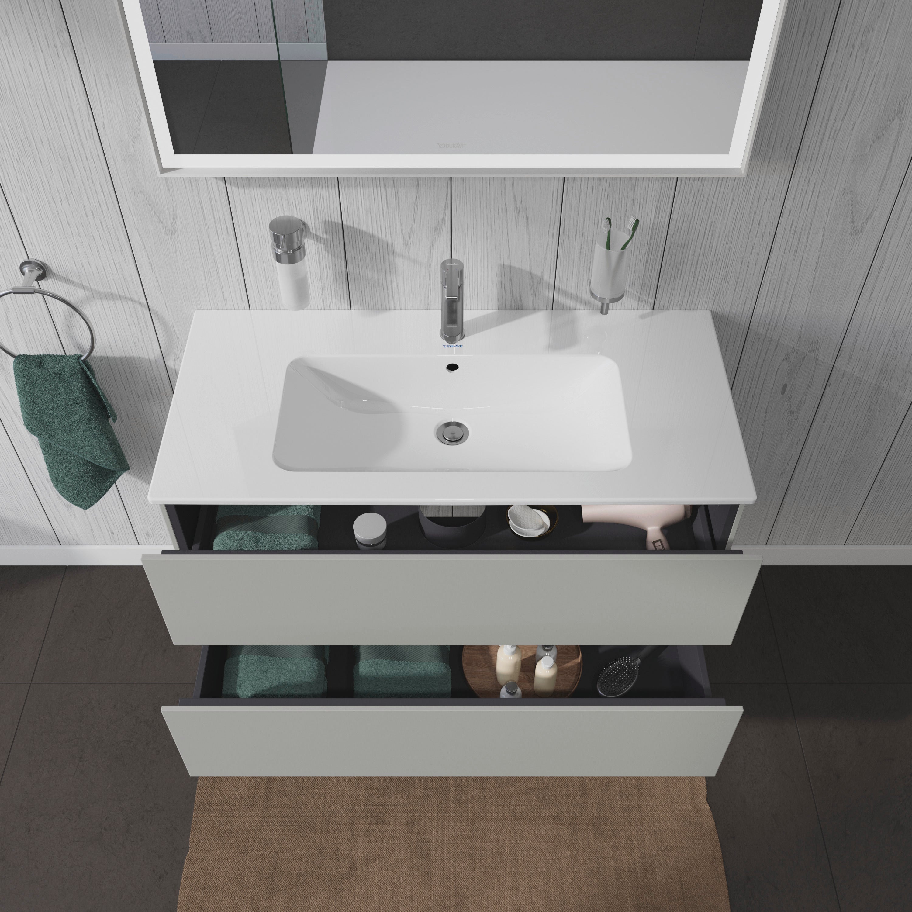 L-Cube 40 1/8" Wall Mount Two Drawer Single Vanity Cabinet in Matte Concrete Gray, Sink Sold Separately