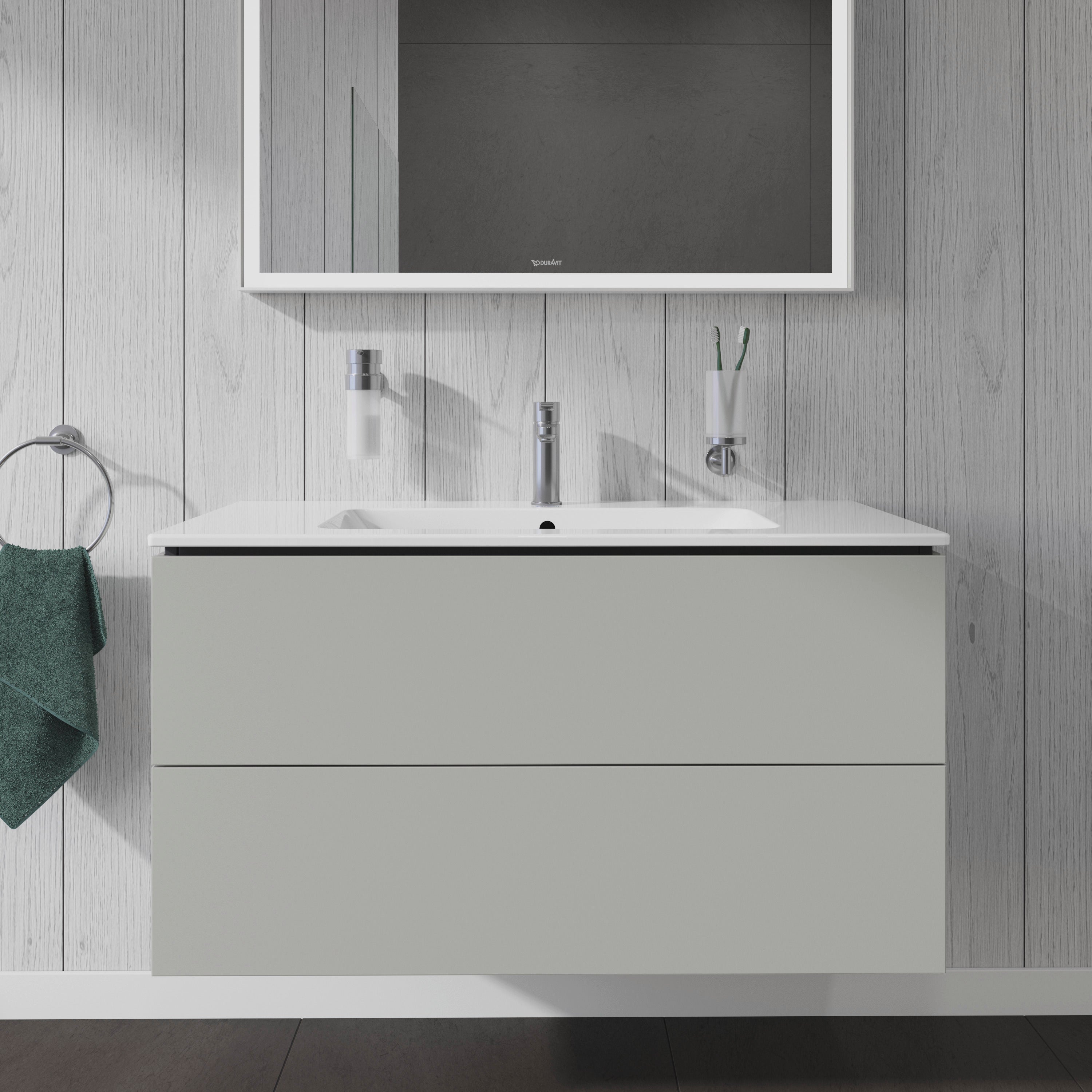 L-Cube 40 1/8" Wall Mount Two Drawer Single Vanity Cabinet in Matte Concrete Gray, Sink Sold Separately