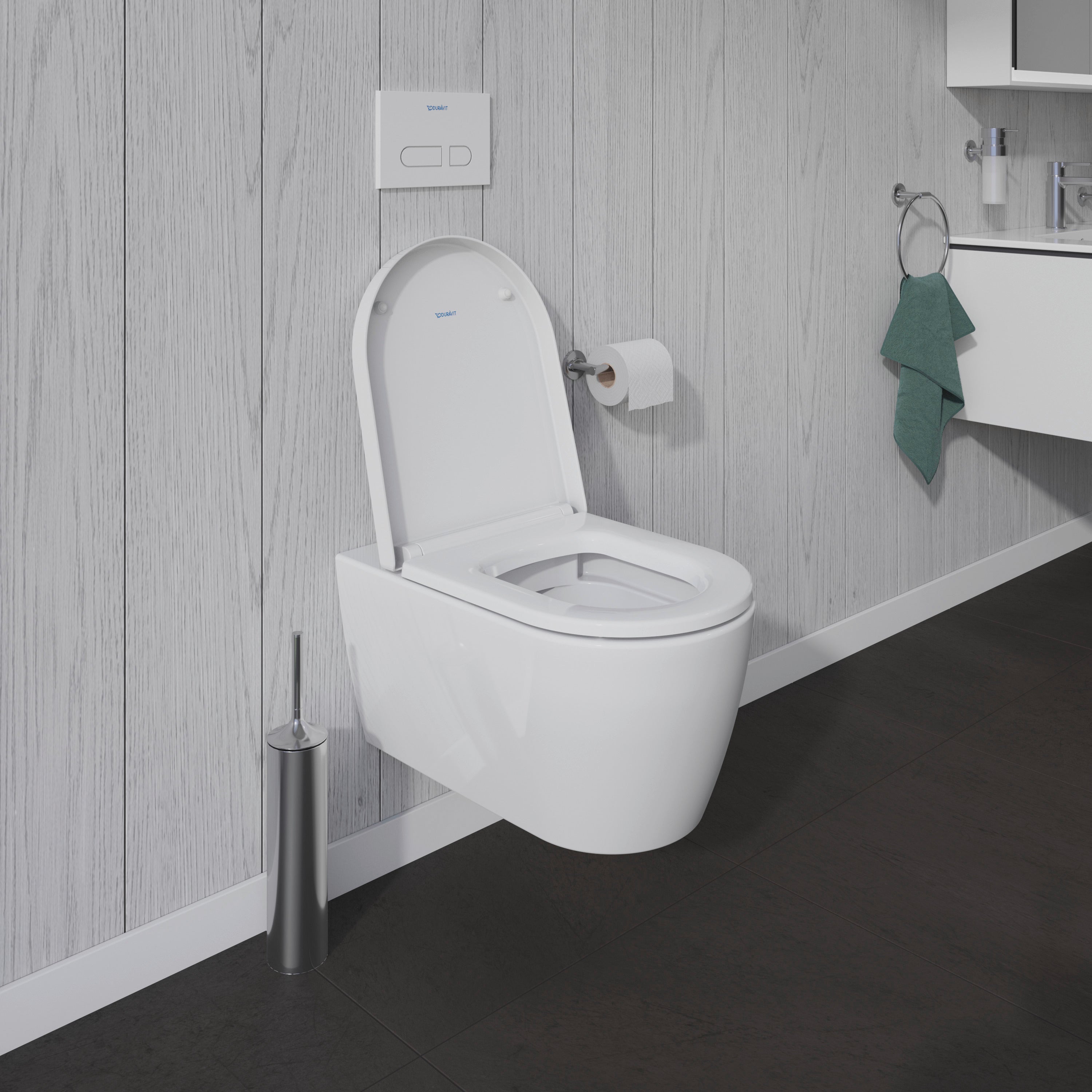 ME by Starck 1.28/0.8 GPF Dual Flush Rimless ADA Compliant Compact Elongated Wall Mounted Toilet in White