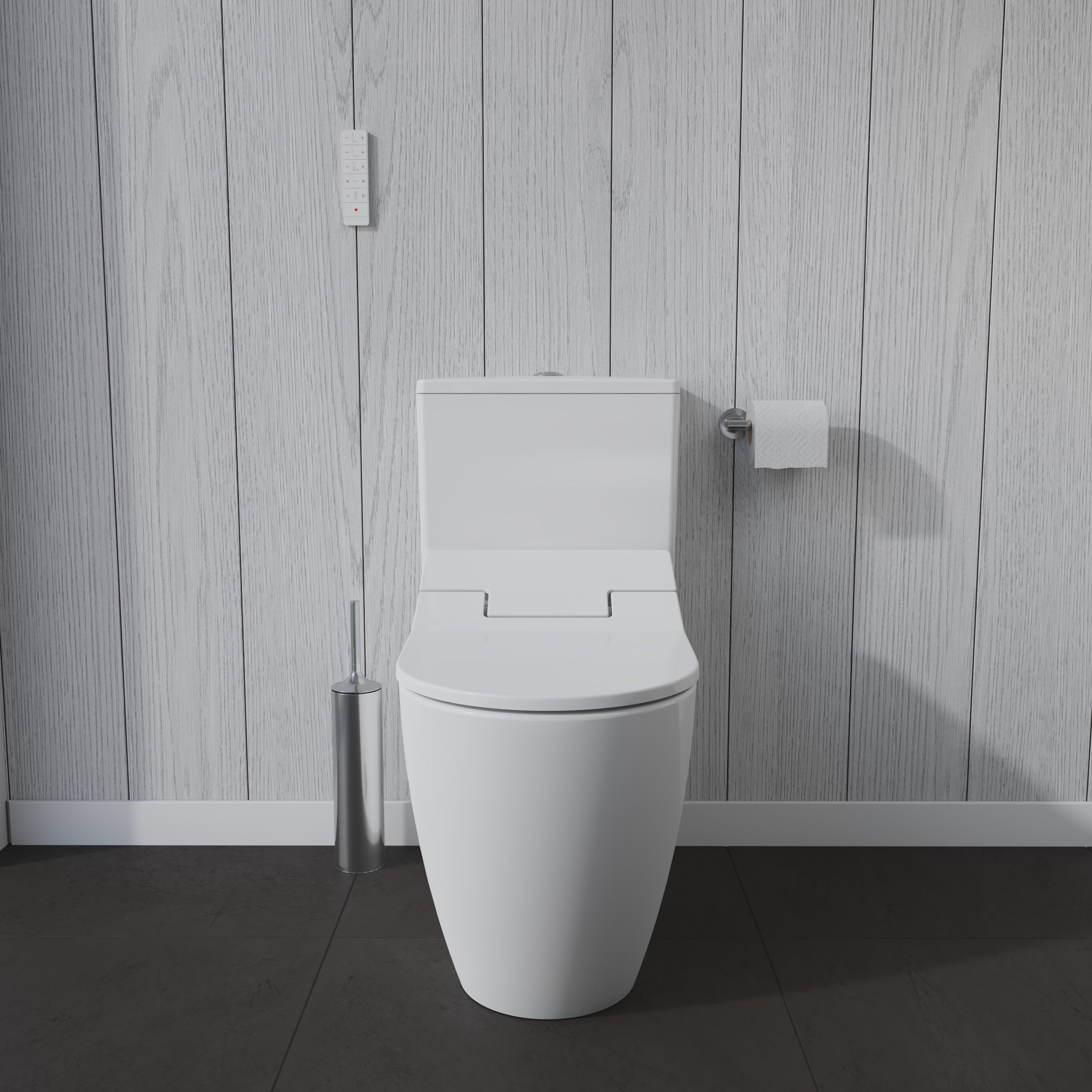ME by Starck 1.28 GPF Single Flush Elongated Two Piece Toilet in White, Top Push Button Flush - Seat Included