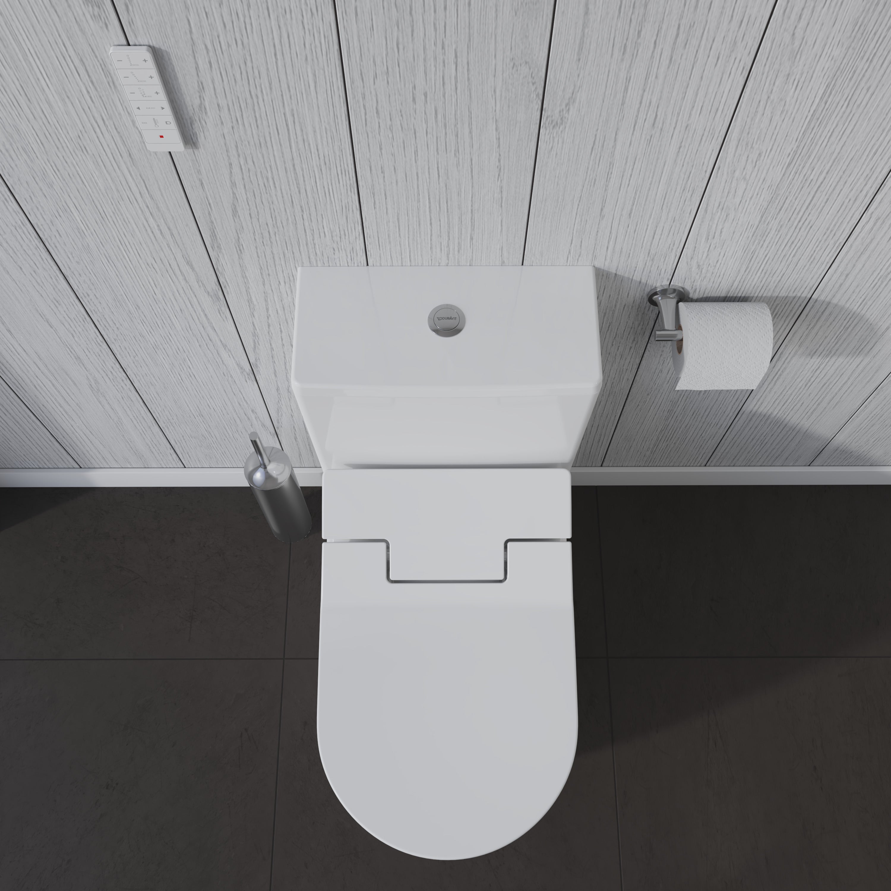 ME by Starck 1.28 GPF Single Flush Elongated Two Piece Toilet in White, Top Push Button Flush - Seat Included