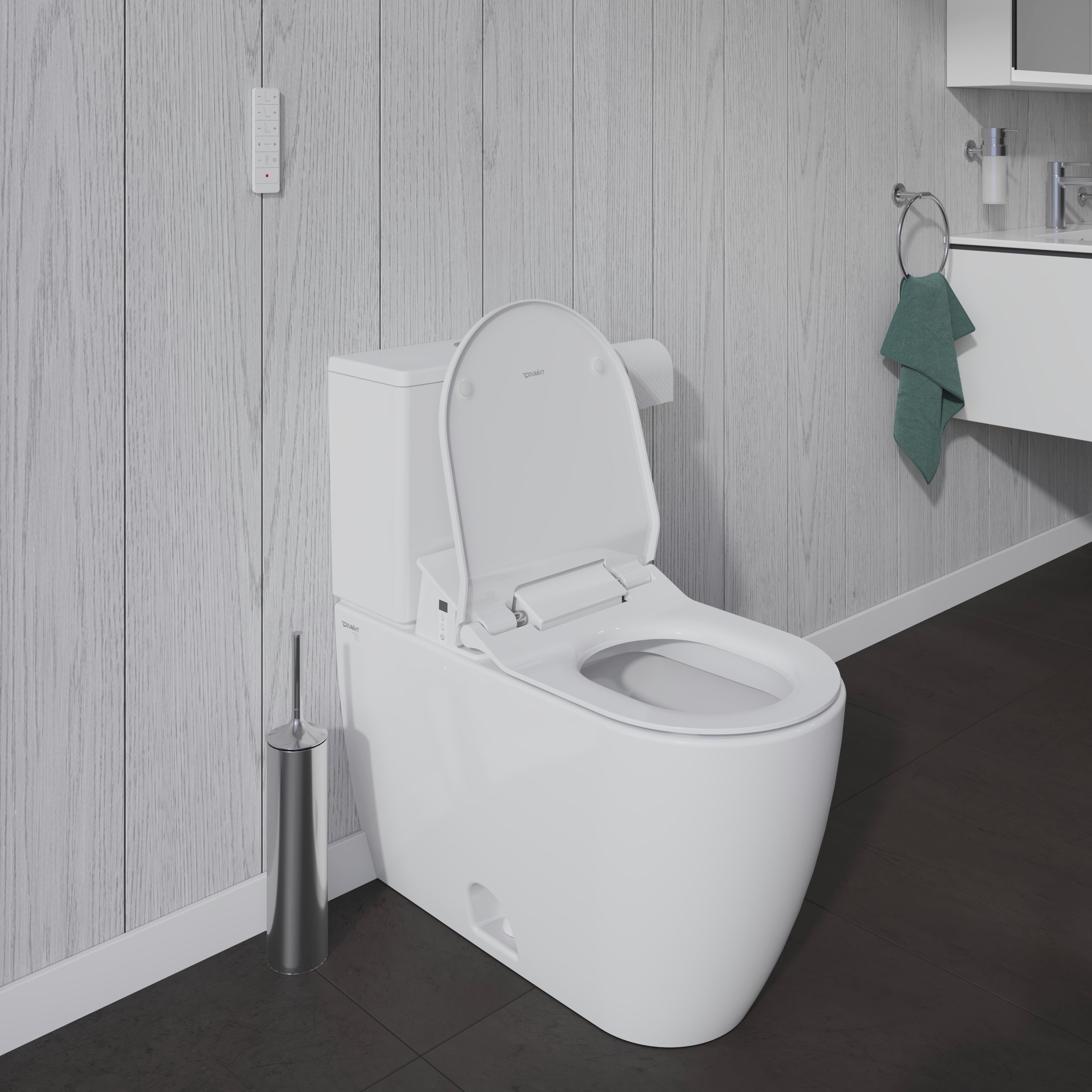 ME by Starck 1.32/0.92 GPF Dual Flush Elongated Two Piece Toilet in White, Top Push Button Flush - Seat Included