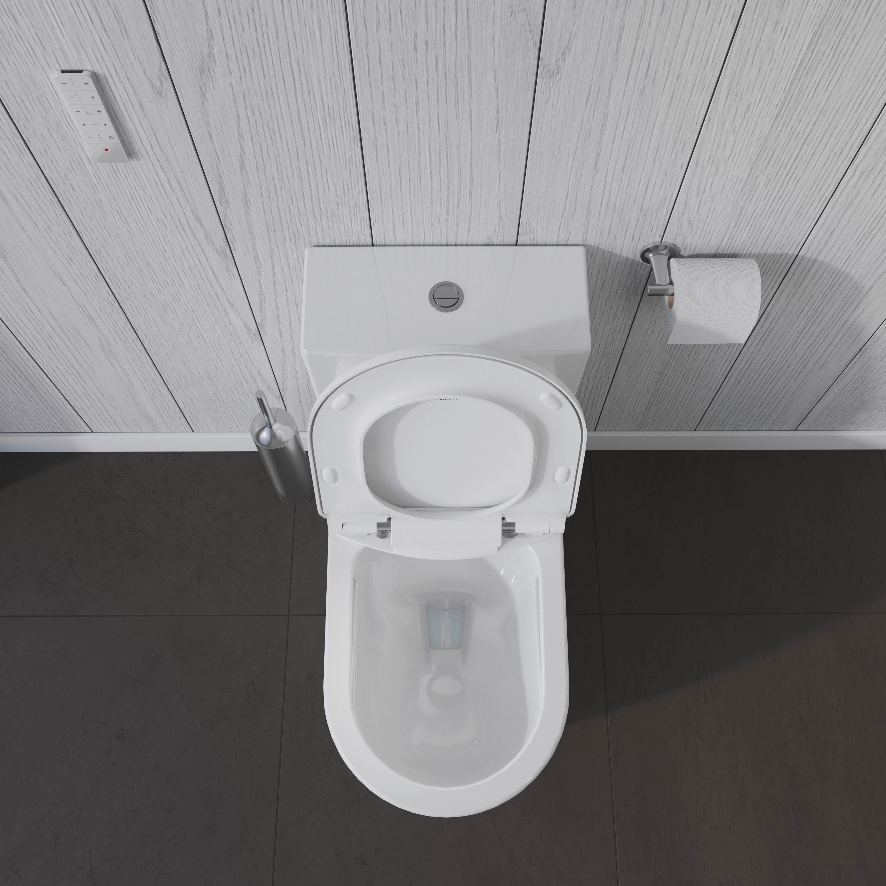 ME by Starck 1.32/0.92 GPF Dual Flush Rimless Elongated One Piece Toilet in White, Top Push Button Flush - Seat Included