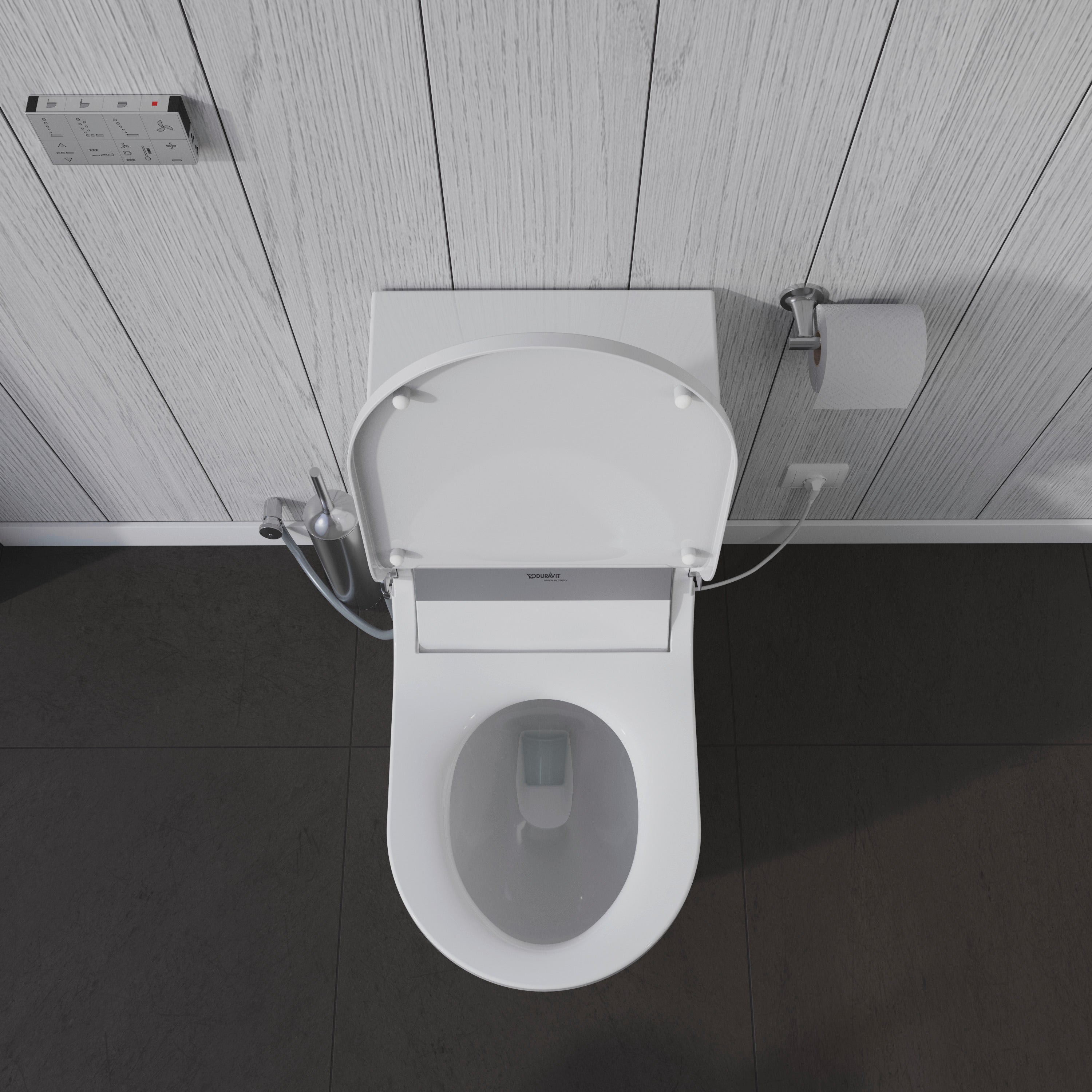 ME by Starck 1.32/0.92 GPF Dual Flush Rimless Elongated One Piece Toilet in White, Top Push Button Flush - Seat Sold Separately