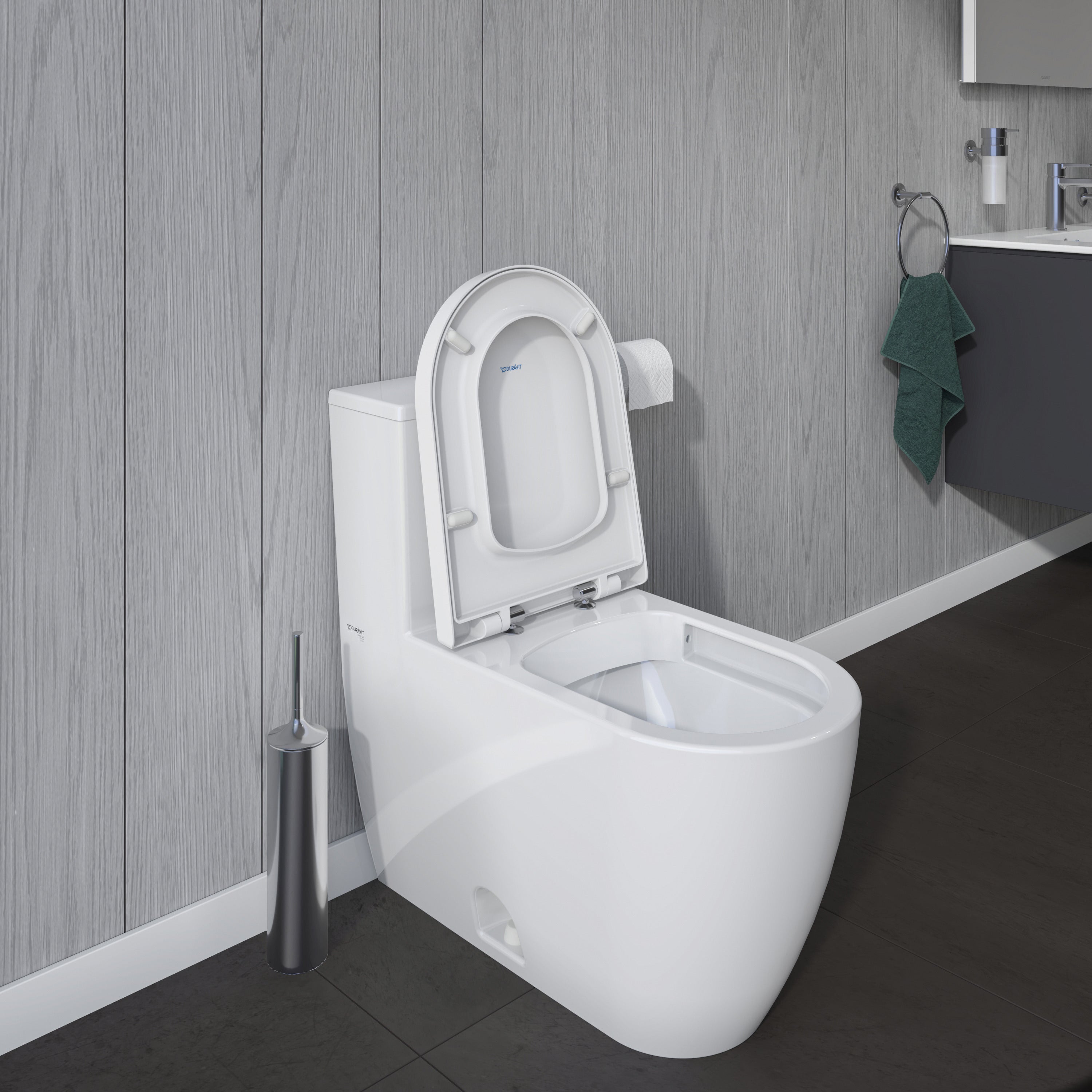 ME by Starck 1.32/0.92 GPF Dual Flush Rimless Elongated One Piece Toilet in White, Top Push Button Flush - Seat Sold Separately